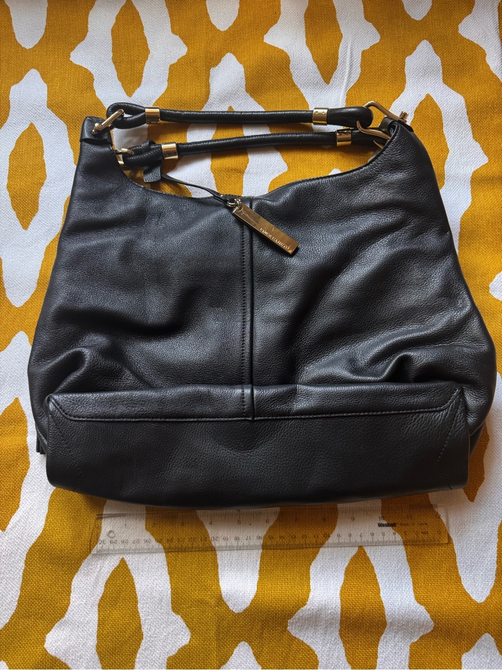 Vince Camuto Black Leather Shoulder Hobo with Gold Accents